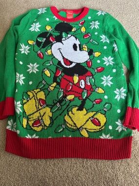 Disney Green & Red Mickey Mouse Holiday Sweater